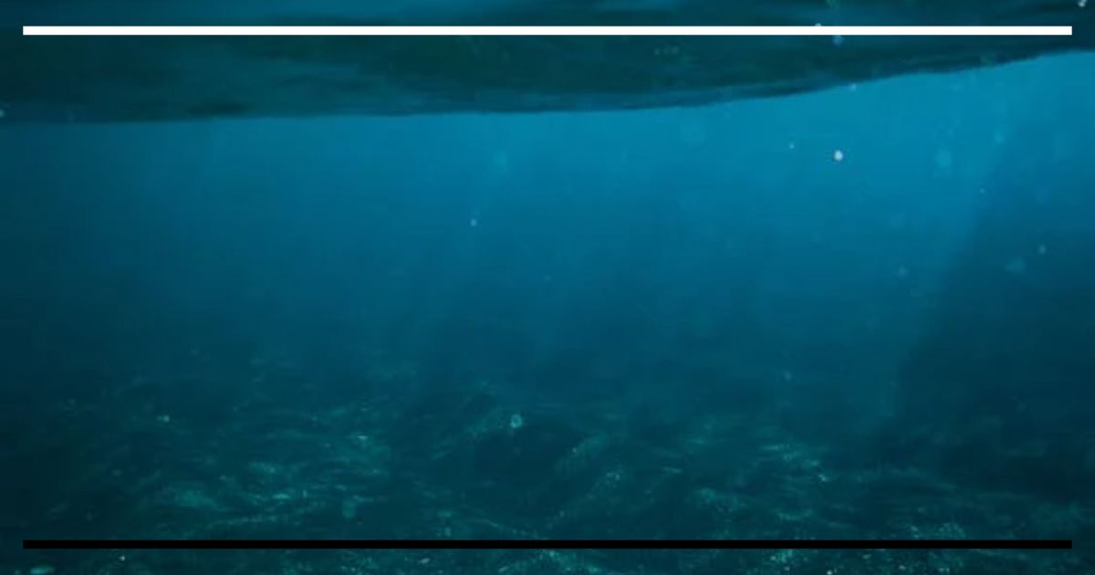 Fundo do mar escuro, com solo oceânico rochoso, representando a profundidade, isolamento e opacidade do submarino Nautilus de Júlio Verne.