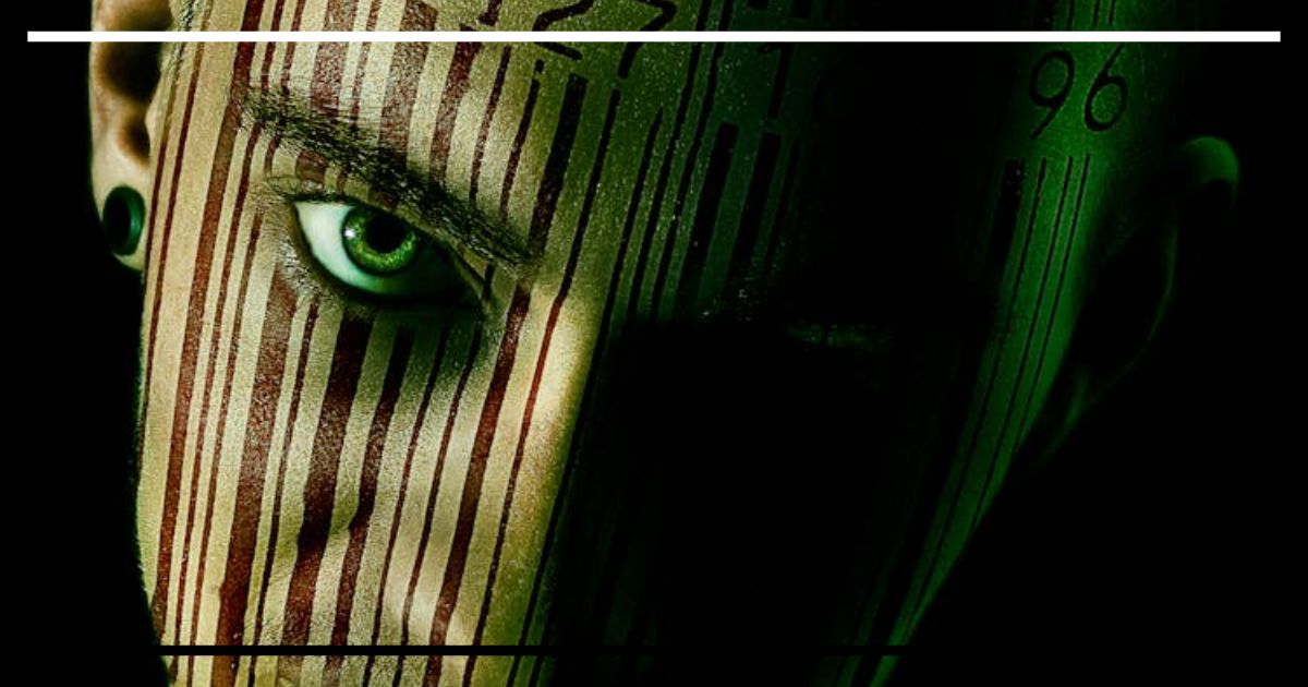 Ilustração sci-fi sobre crise da identidade, empatia, realidade artificial e o risco da substituição tecnológica.